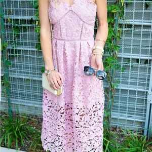 Goodnight Macaroon Pink Crochet Midi Dress - image 1